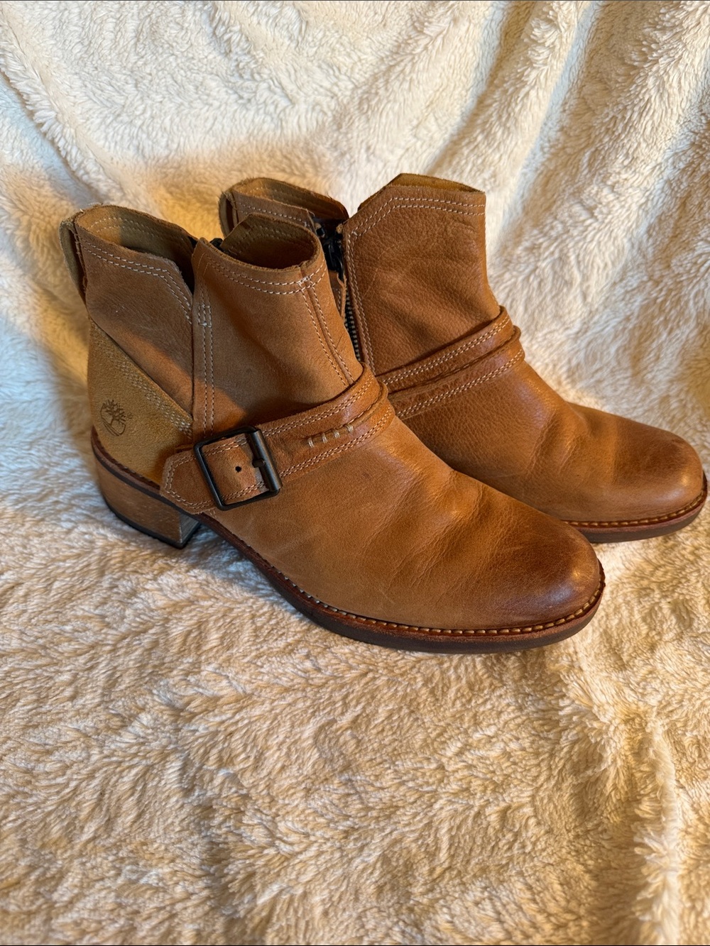 Timberland Savin Hill Tan Leather Suede Moto Ankle Boots Womens 8 8549B Western
